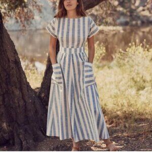 NWT Christy Dawn Jane Dress in washed sky stripe, size extra small